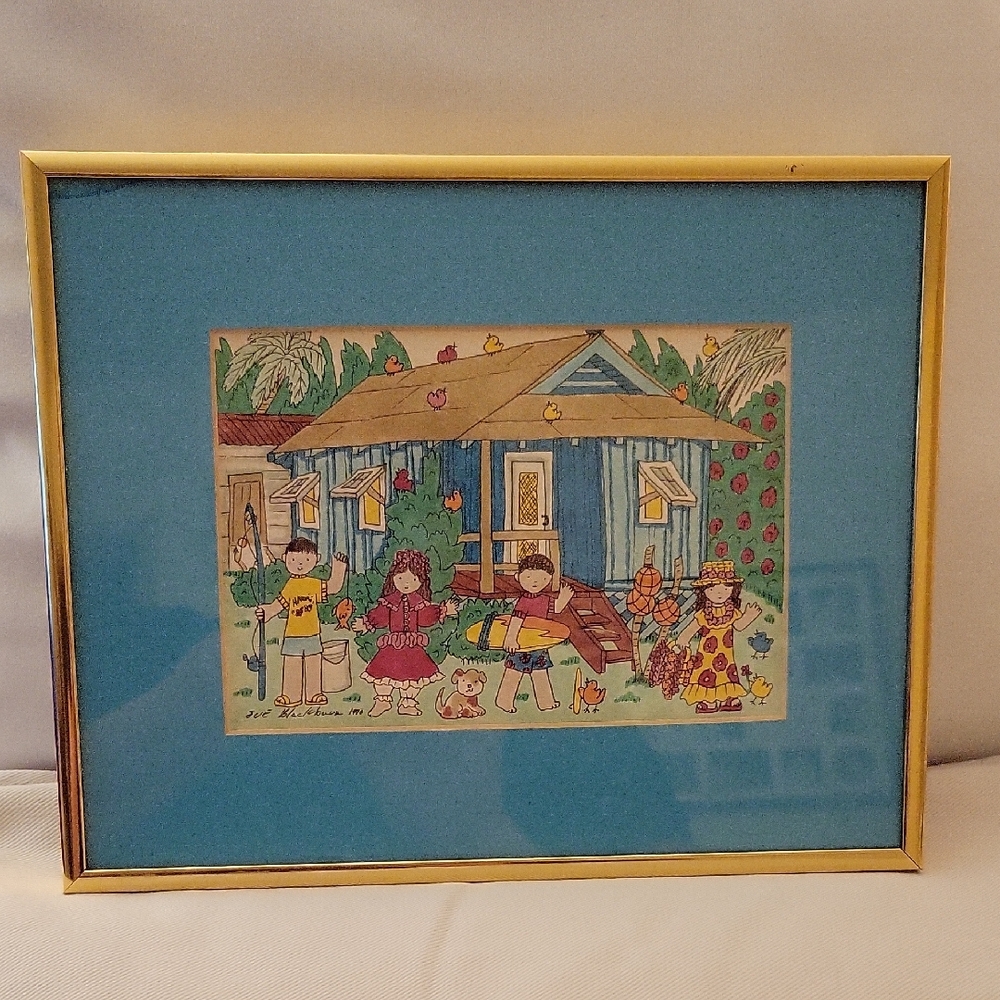 Watercolor By Sue Blackburn 1990. 6"×4 3/4", Matted Frame 10"×8"